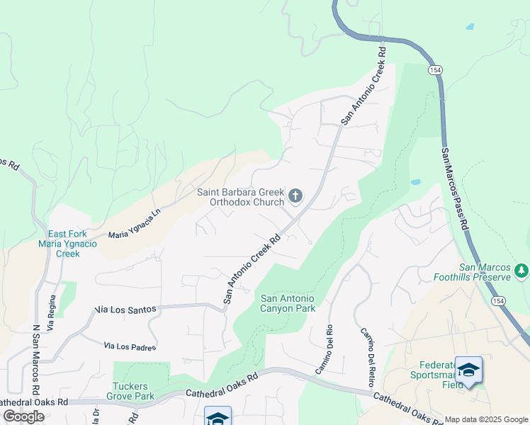 map of restaurants, bars, coffee shops, grocery stores, and more near 1155 San Antonio Creek Road in Santa Barbara