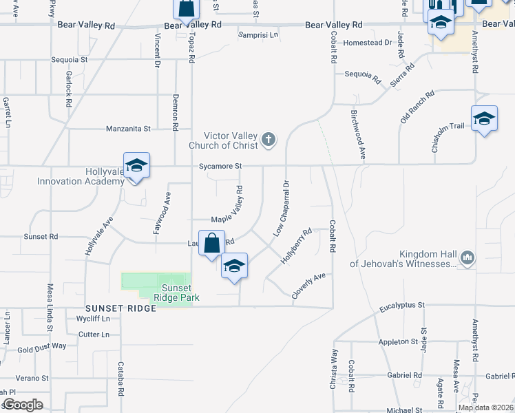 map of restaurants, bars, coffee shops, grocery stores, and more near 11600 Laurel Oak Road in Victorville