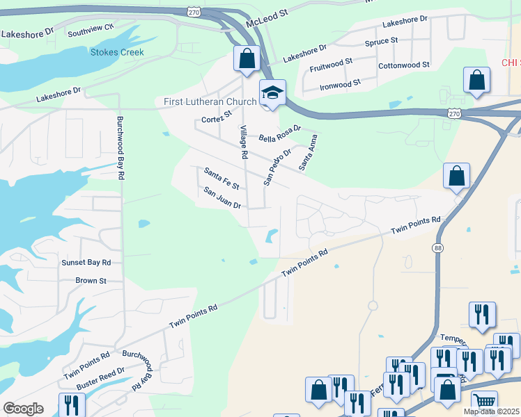 map of restaurants, bars, coffee shops, grocery stores, and more near 103 East San Juan Drive in Garland County