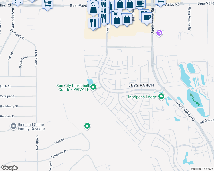 map of restaurants, bars, coffee shops, grocery stores, and more near 11553 Oak Street in Apple Valley