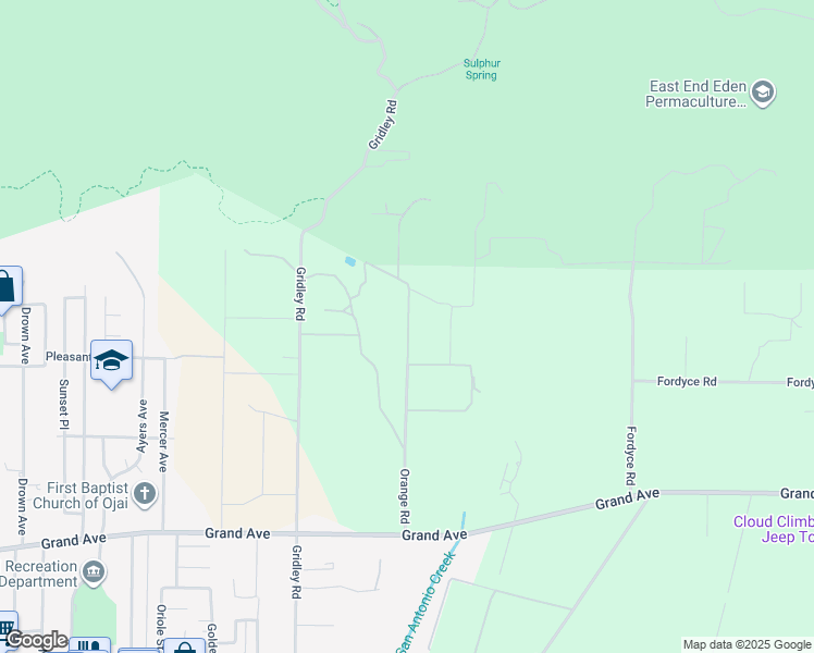 map of restaurants, bars, coffee shops, grocery stores, and more near 1497 Orange Road in Ojai