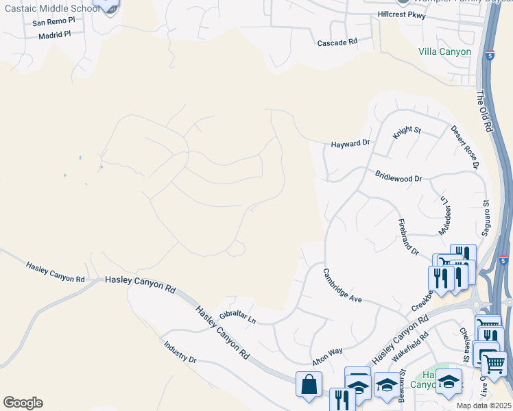 map of restaurants, bars, coffee shops, grocery stores, and more near 28726 Old Springs Road in Castaic