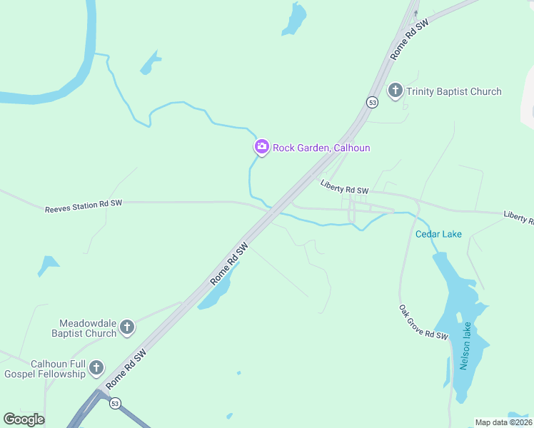 map of restaurants, bars, coffee shops, grocery stores, and more near 1411 Rome Road Southwest in Calhoun