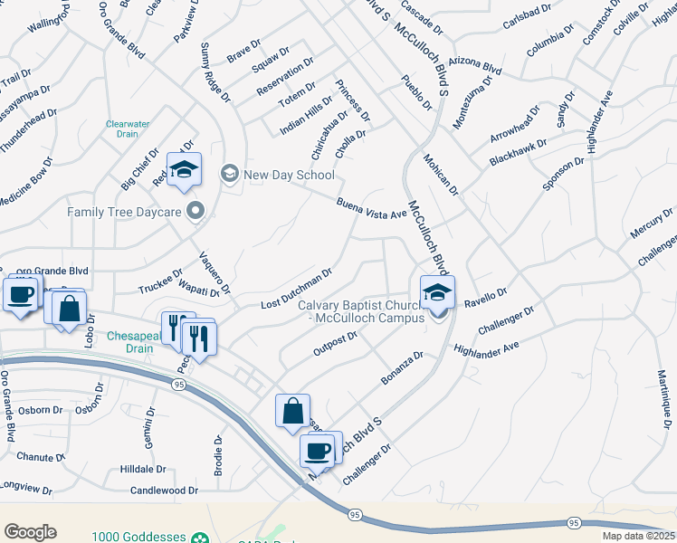 map of restaurants, bars, coffee shops, grocery stores, and more near 3690 Lost Dutchman Drive in Lake Havasu City