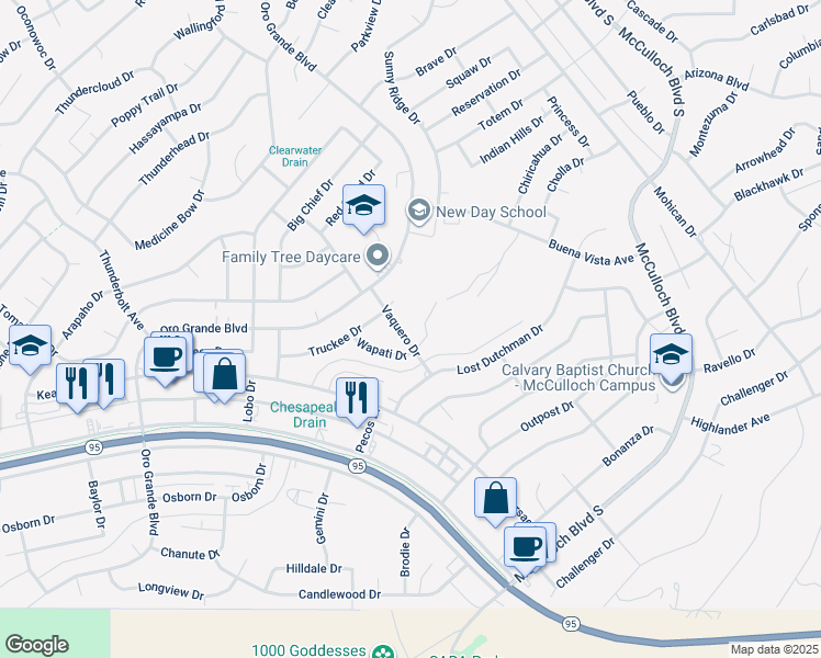 map of restaurants, bars, coffee shops, grocery stores, and more near 1341 Vaquero Drive in Lake Havasu City