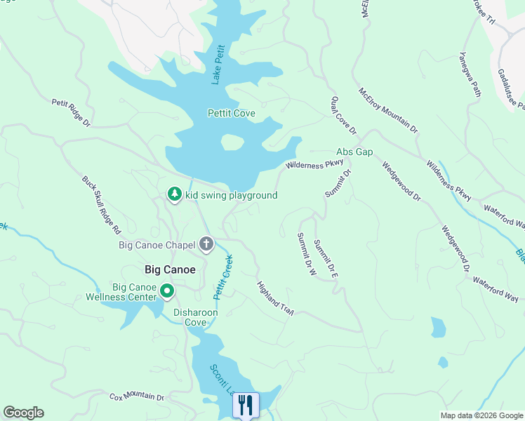 map of restaurants, bars, coffee shops, grocery stores, and more near 135 Wolfscratch Drive in Big Canoe