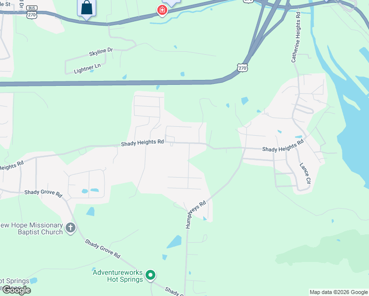 map of restaurants, bars, coffee shops, grocery stores, and more near 530 Shady Heights Road in Hot Springs
