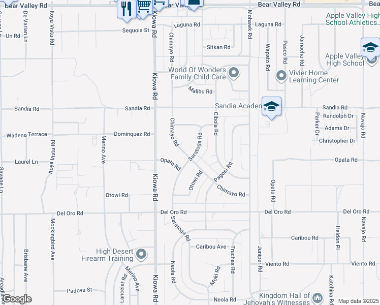 map of restaurants, bars, coffee shops, grocery stores, and more near 11524 Chimayo Road in Apple Valley