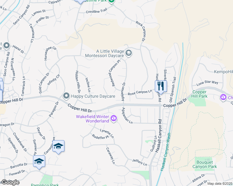 map of restaurants, bars, coffee shops, grocery stores, and more near 21870 Deena Place in Santa Clarita