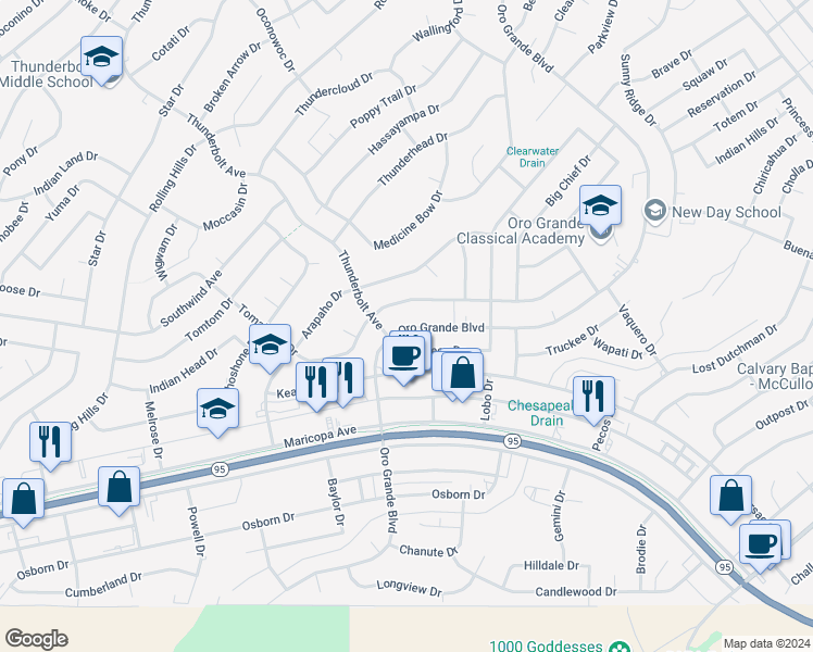 map of restaurants, bars, coffee shops, grocery stores, and more near 3277 Oro Grande Boulevard in Lake Havasu City