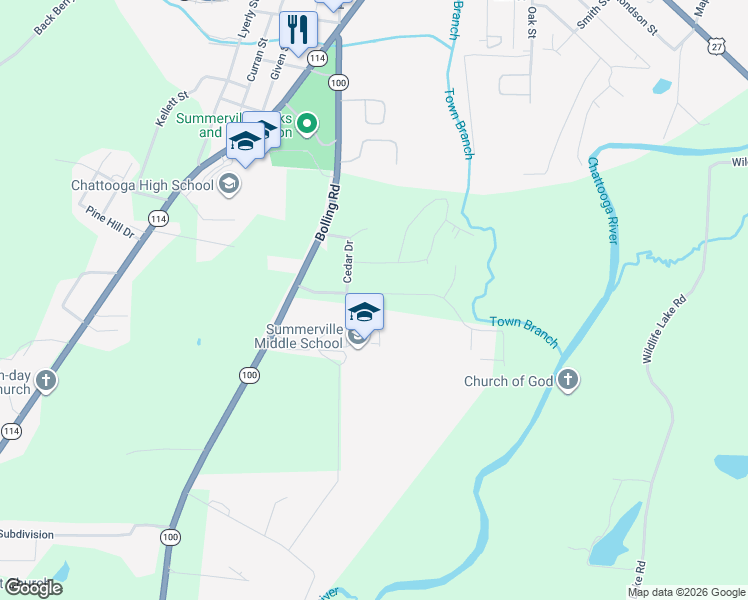 map of restaurants, bars, coffee shops, grocery stores, and more near 160 Red Oak Road in Summerville