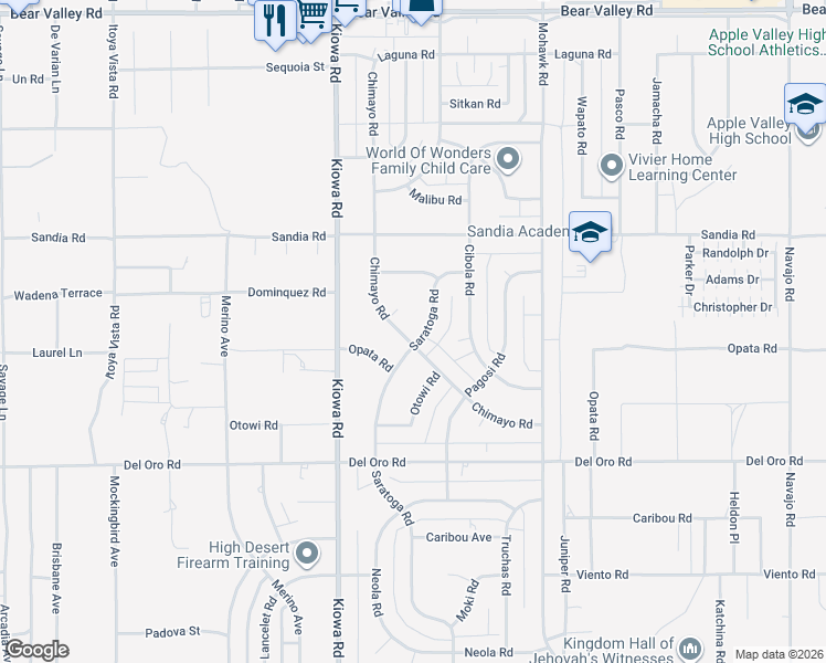 map of restaurants, bars, coffee shops, grocery stores, and more near 11524 Chimayo Road in Apple Valley