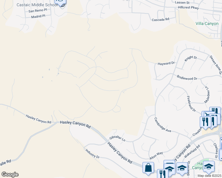 map of restaurants, bars, coffee shops, grocery stores, and more near 28528 Sunny Ridge Terrace in Castaic