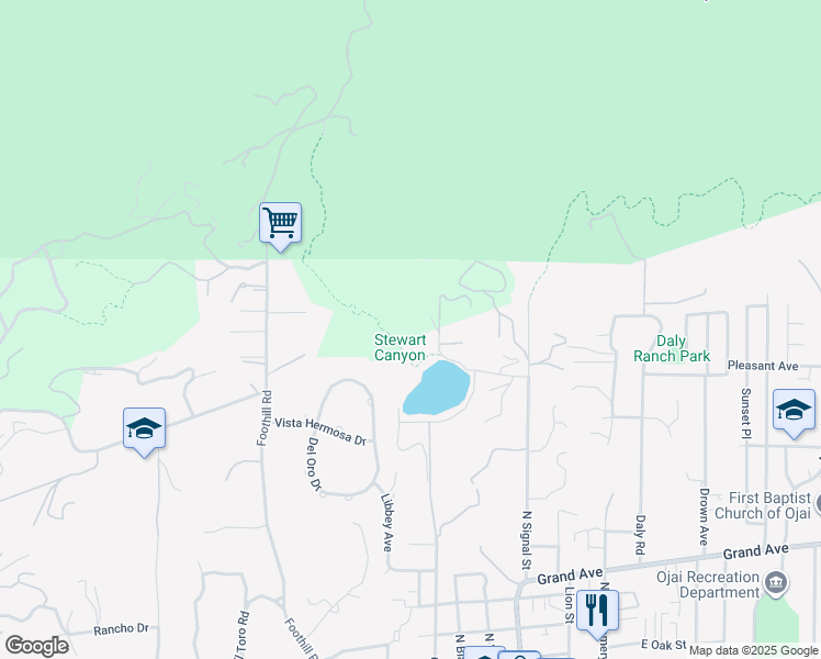 map of restaurants, bars, coffee shops, grocery stores, and more near 1113 North Signal Street in Ojai