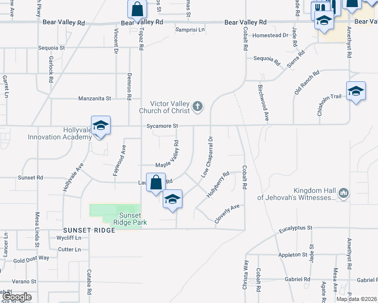 map of restaurants, bars, coffee shops, grocery stores, and more near 11600 Laurel Oak Road in Victorville