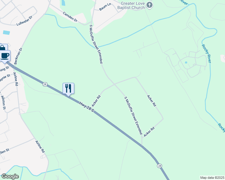 map of restaurants, bars, coffee shops, grocery stores, and more near 140 Acker Road in Anderson