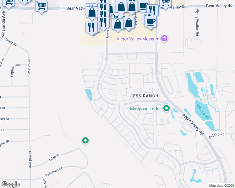map of restaurants, bars, coffee shops, grocery stores, and more near 11549 Park Lane in Apple Valley