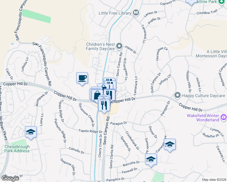 map of restaurants, bars, coffee shops, grocery stores, and more near in Santa Clarita