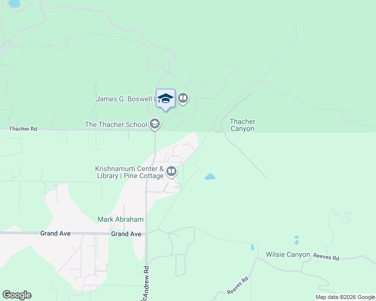map of restaurants, bars, coffee shops, grocery stores, and more near 1314 McAndrew Road in Ojai