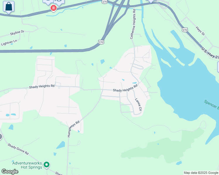 map of restaurants, bars, coffee shops, grocery stores, and more near 717 Shady Heights Road in Garland County