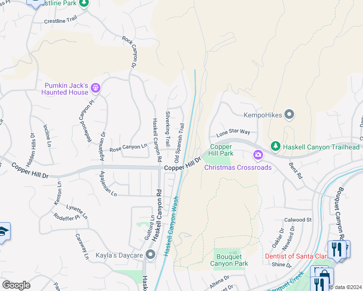 map of restaurants, bars, coffee shops, grocery stores, and more near 28458 Old Spanish Trail in Santa Clarita