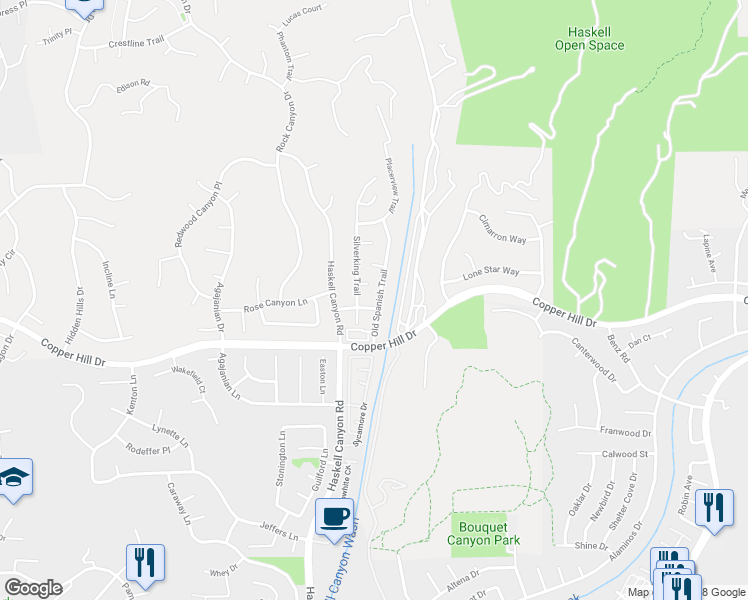 map of restaurants, bars, coffee shops, grocery stores, and more near 28457 Old Spanish Trail in Santa Clarita