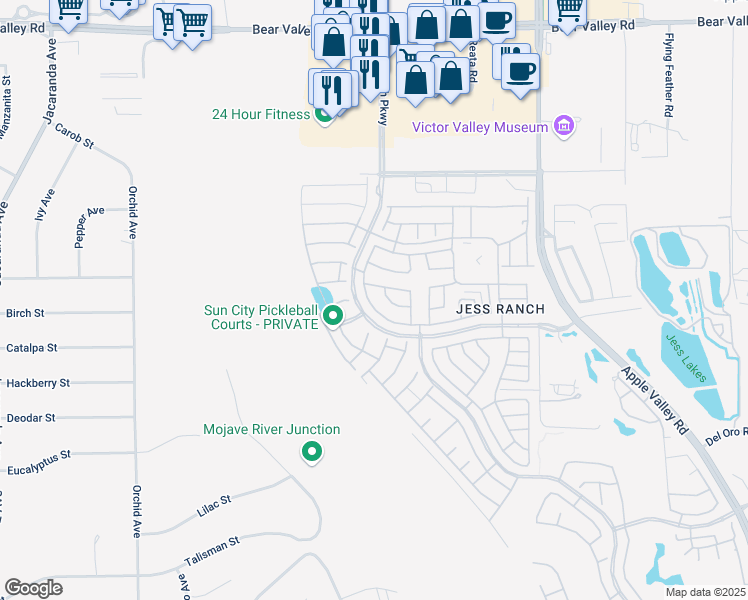 map of restaurants, bars, coffee shops, grocery stores, and more near 11565 Oak Street in Apple Valley