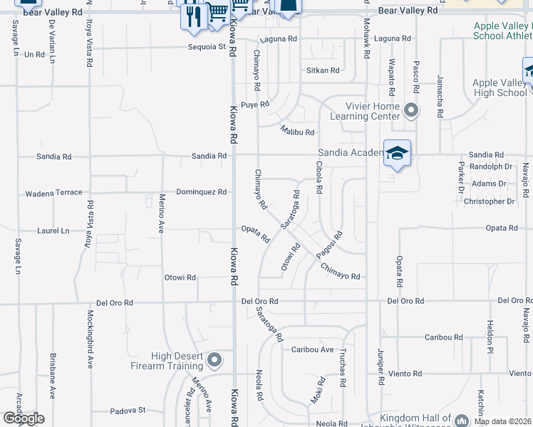 map of restaurants, bars, coffee shops, grocery stores, and more near 11524 Chimayo Road in Apple Valley
