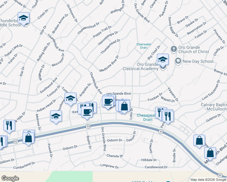 map of restaurants, bars, coffee shops, grocery stores, and more near 3277 Oro Grande Boulevard in Lake Havasu City