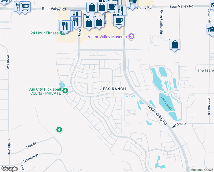 map of restaurants, bars, coffee shops, grocery stores, and more near 11563 Sunset Place in Apple Valley