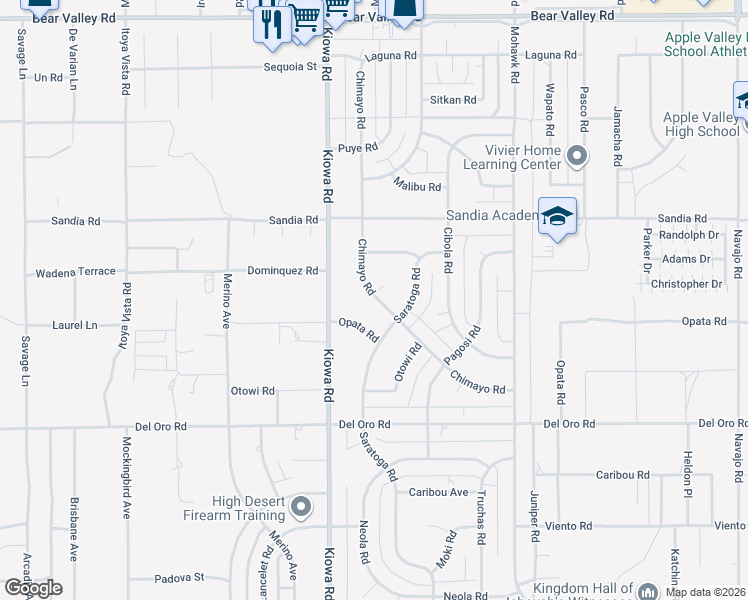 map of restaurants, bars, coffee shops, grocery stores, and more near 11524 Chimayo Road in Apple Valley