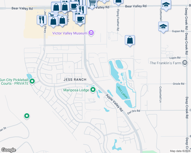 map of restaurants, bars, coffee shops, grocery stores, and more near 11555 Wedgewood Drive in Apple Valley