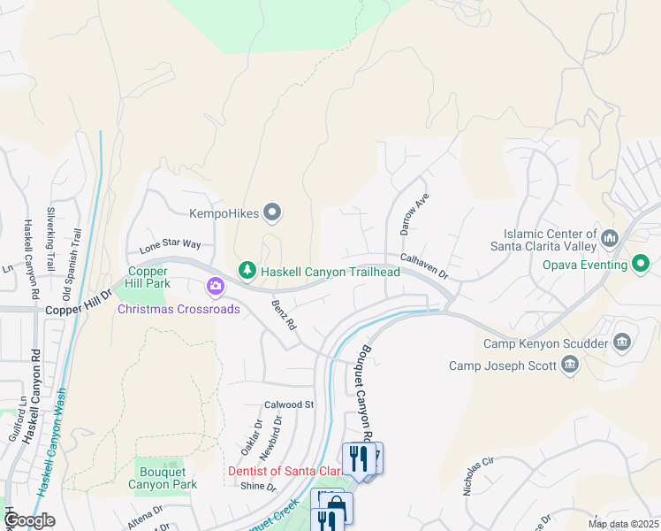 map of restaurants, bars, coffee shops, grocery stores, and more near 20643 Calhaven Drive in Santa Clarita