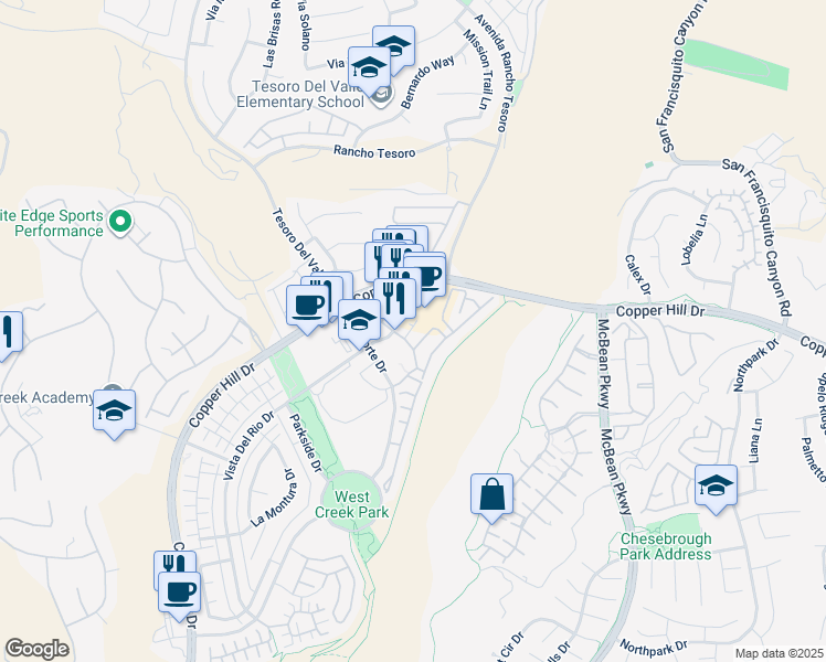 map of restaurants, bars, coffee shops, grocery stores, and more near 28752 Calle de la Paz Drive in Santa Clarita