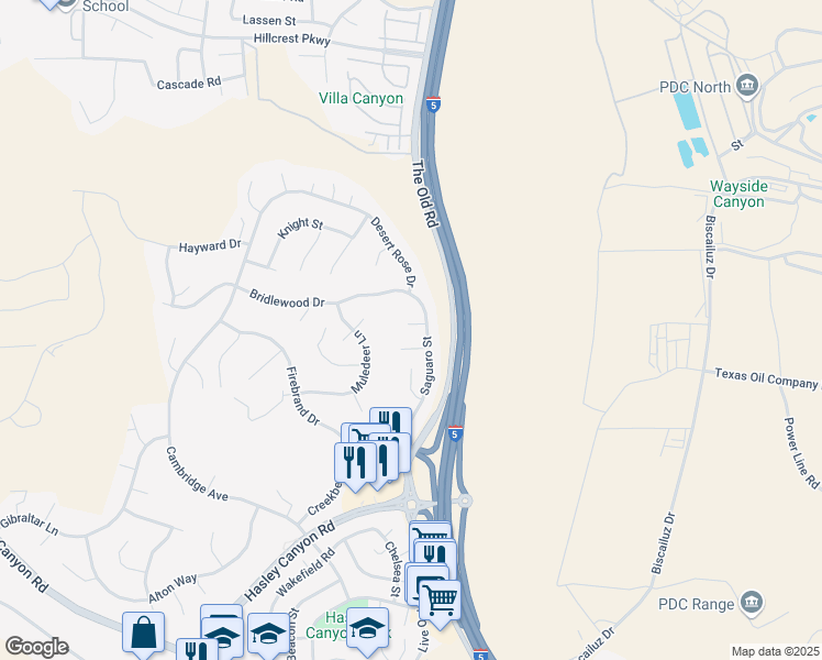 map of restaurants, bars, coffee shops, grocery stores, and more near 27616 Apache Court in Castaic