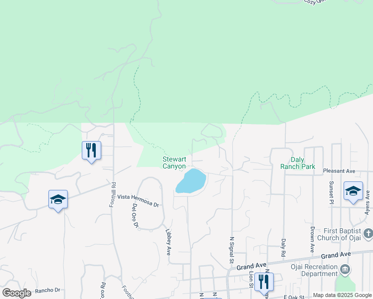map of restaurants, bars, coffee shops, grocery stores, and more near 1113 North Signal Street in Ojai