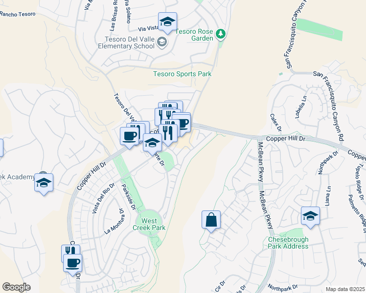 map of restaurants, bars, coffee shops, grocery stores, and more near 28752 Calle de la Paz Drive in Santa Clarita