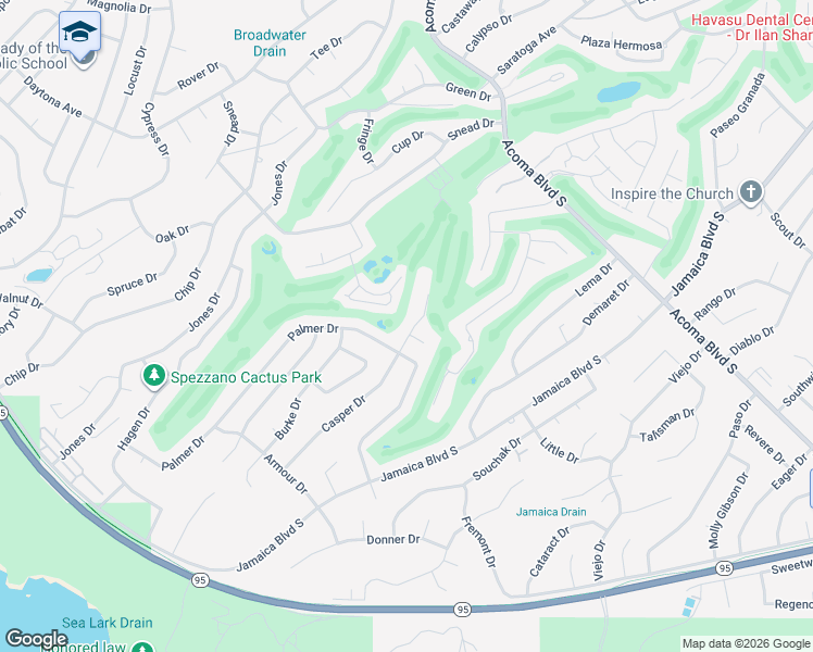 map of restaurants, bars, coffee shops, grocery stores, and more near 2275 Casper Lane in Lake Havasu City