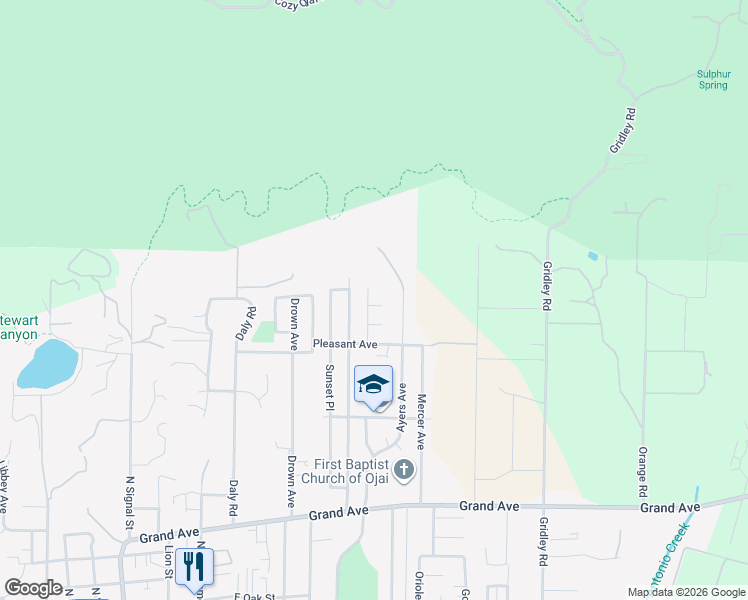 map of restaurants, bars, coffee shops, grocery stores, and more near 914 Patricia Court in Ojai
