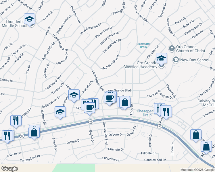 map of restaurants, bars, coffee shops, grocery stores, and more near 3277 Oro Grande Boulevard in Lake Havasu City