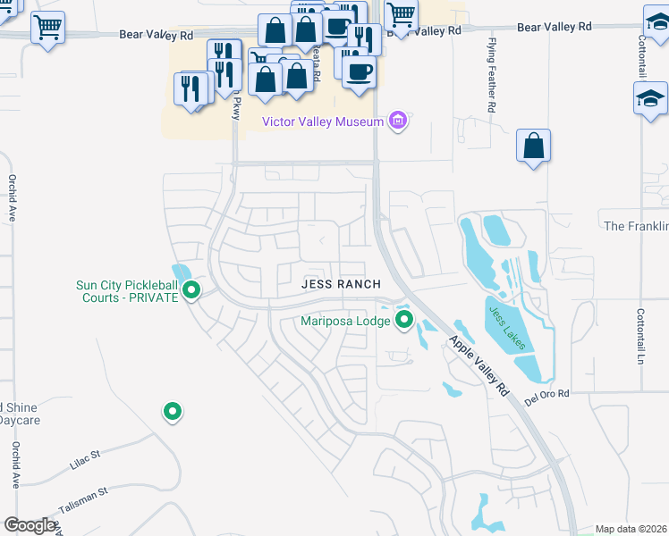 map of restaurants, bars, coffee shops, grocery stores, and more near 11575 Winifred Drive in Apple Valley