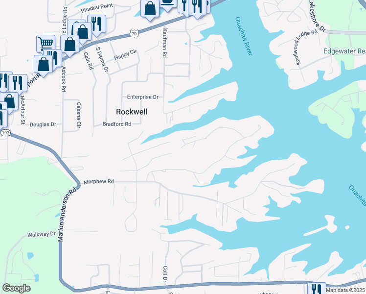 map of restaurants, bars, coffee shops, grocery stores, and more near 21 Stonegate Shores Drive in Hot Springs