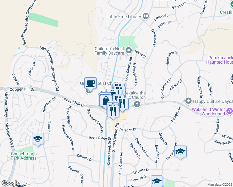 map of restaurants, bars, coffee shops, grocery stores, and more near 28121 Seco Canyon Road in Santa Clarita