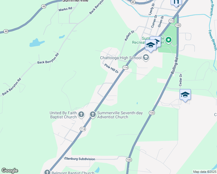 map of restaurants, bars, coffee shops, grocery stores, and more near 1490 Georgia 114 in Summerville