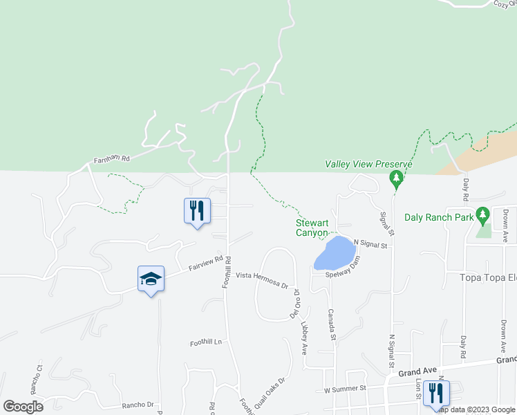 map of restaurants, bars, coffee shops, grocery stores, and more near 1296 Foothill Road in Ojai