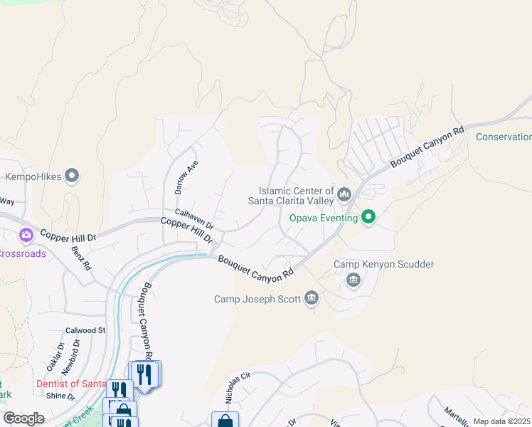 map of restaurants, bars, coffee shops, grocery stores, and more near 28768 Woodside Drive in Santa Clarita