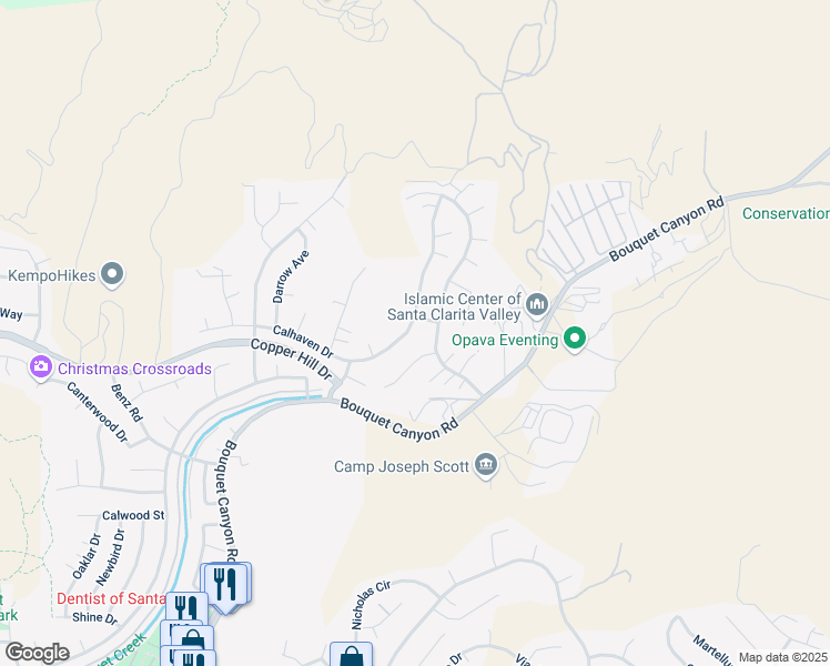 map of restaurants, bars, coffee shops, grocery stores, and more near 28768 Woodside Drive in Santa Clarita