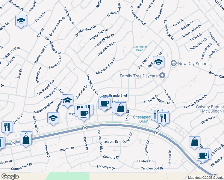 map of restaurants, bars, coffee shops, grocery stores, and more near 3334 Arapaho Drive in Lake Havasu City