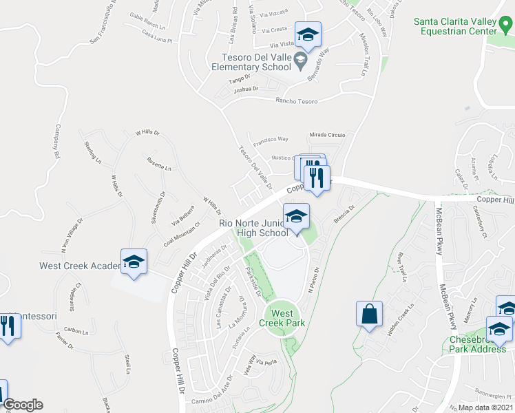 map of restaurants, bars, coffee shops, grocery stores, and more near 24015 Copper Hill Dr in Los Angeles