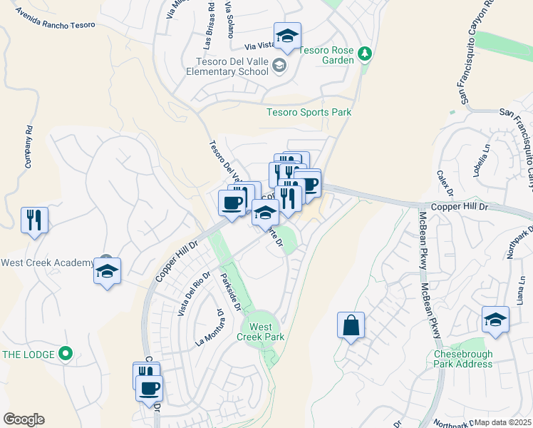 map of restaurants, bars, coffee shops, grocery stores, and more near 28819 Camino De Cielo Drive in Santa Clarita